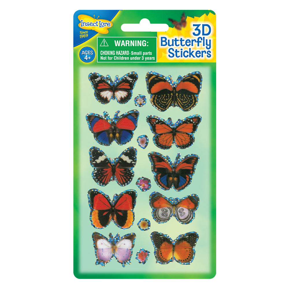 Close up Of Blue, Red and Black pack of 3D Butterfly Stickers