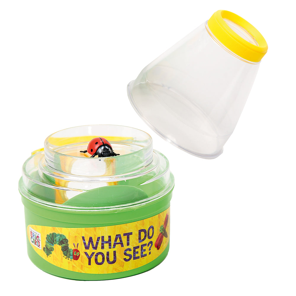 The World of Eric Carle Creature Peeper out of the packaging. Creature Peeper Toy includes a Bad-Tempered Ladybird to get you started. Yellow and green in colour with two magnifying lenses, one at the top and one at the bottom in a periscope style.